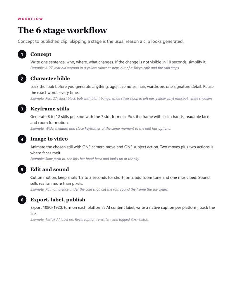 Workflow page from the Cinematic AI Video Playbook